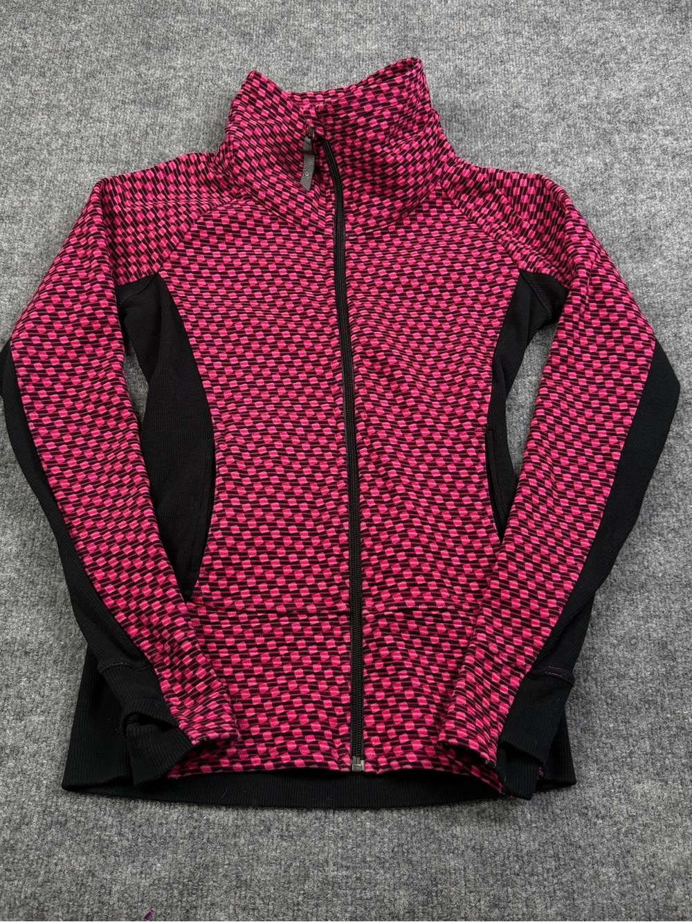 Lululemon Radiant Knit Full Zip Jacket Sz 4 Pink Black Geometric Checkered Print
